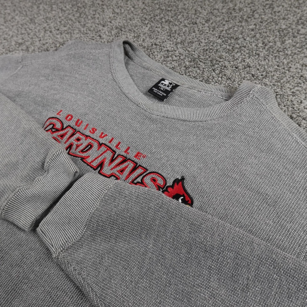 Louisville Cardinals Sweater Mens XL Gray NCAA Basketball Starter Waffle‎ Knit